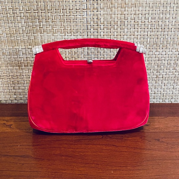 Bienen Davis Handbags - SOLD🌟3xHP🌟VTG 1960s Red Velvet Top Handle Clutch Rhinestone Accents B. Davis